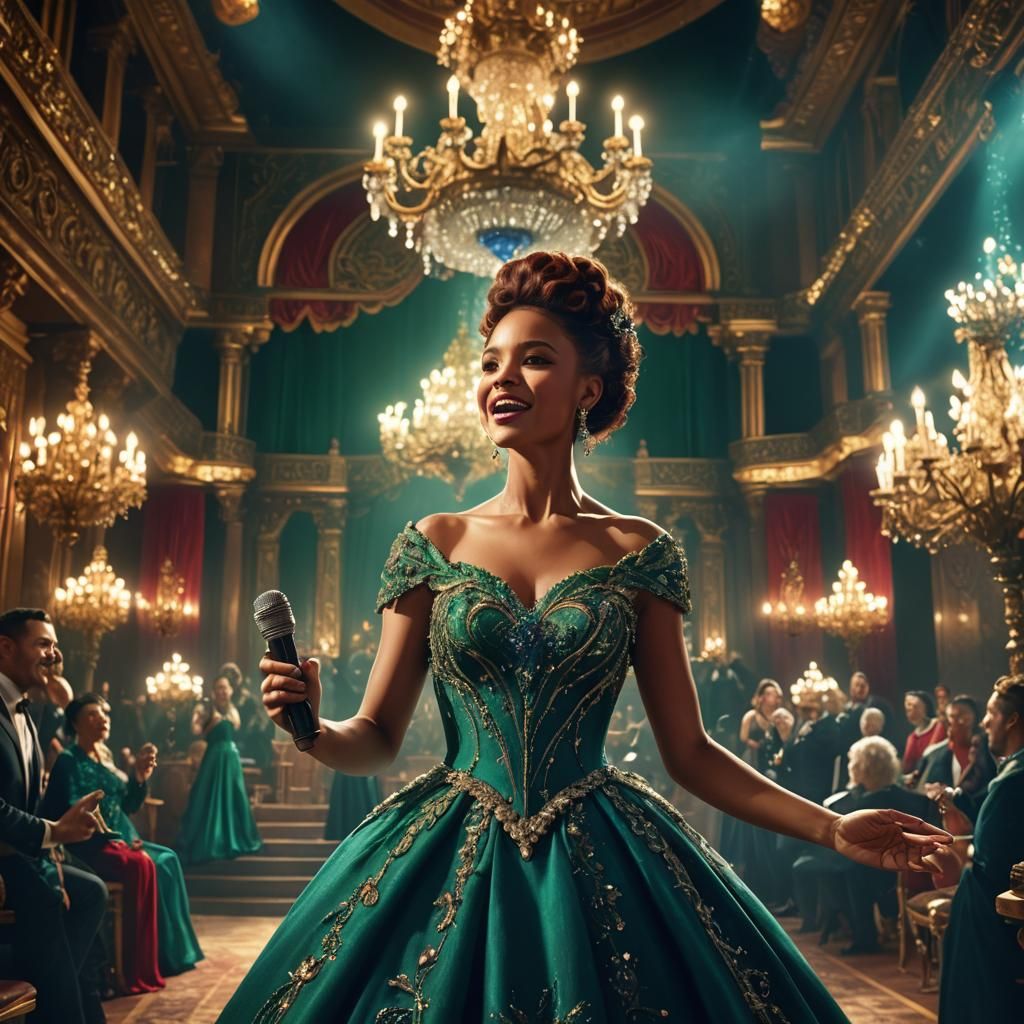 Lavish Gown: Singer on Ornate Stage, Fantasy Art