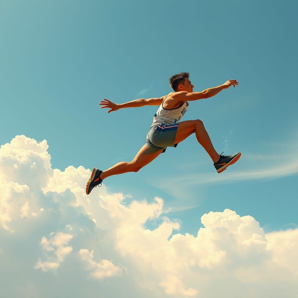 Long Jumper Soaring Through the Sky