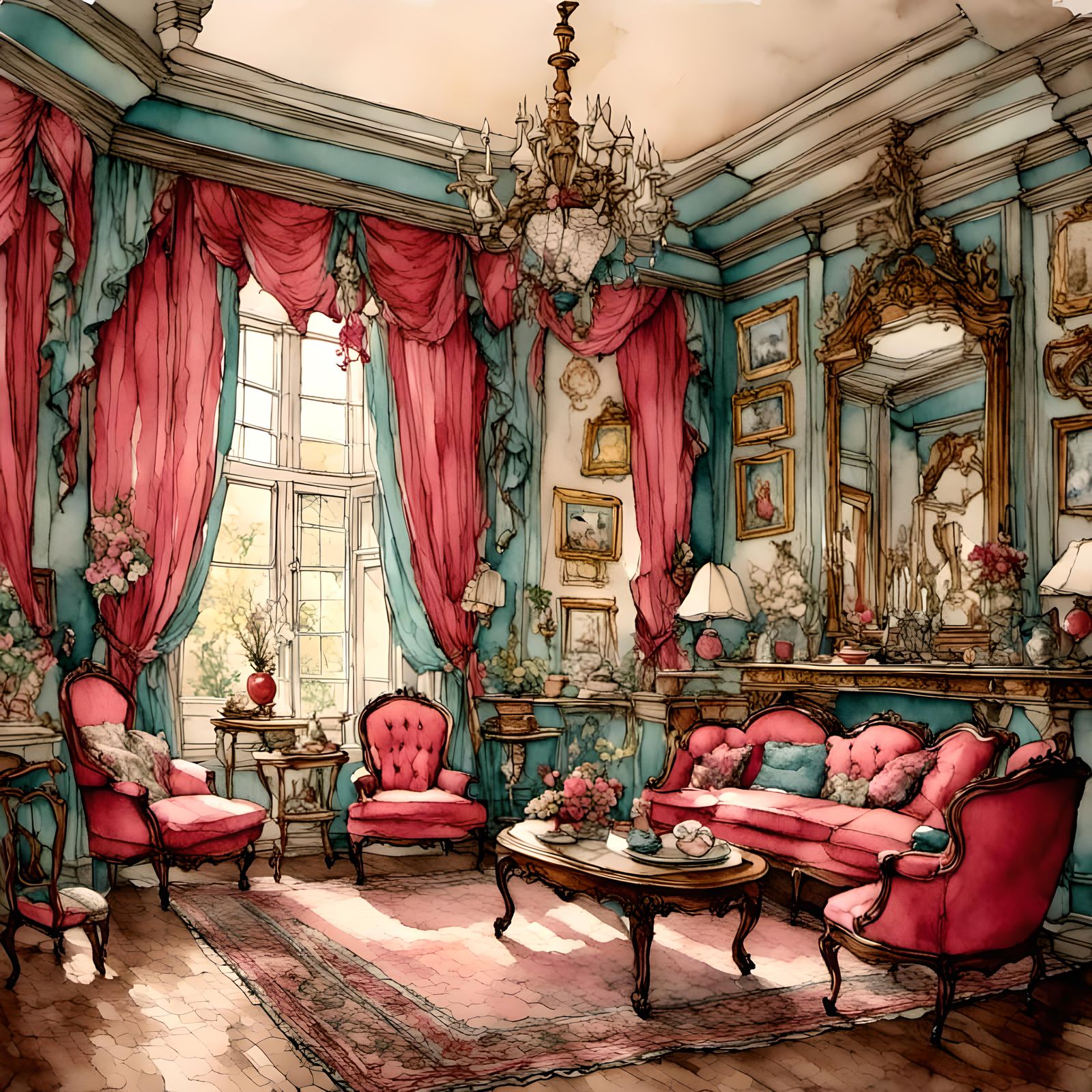 <lora:Pink Snow WaterCol 1:1.0> beautiful intensely colored ...