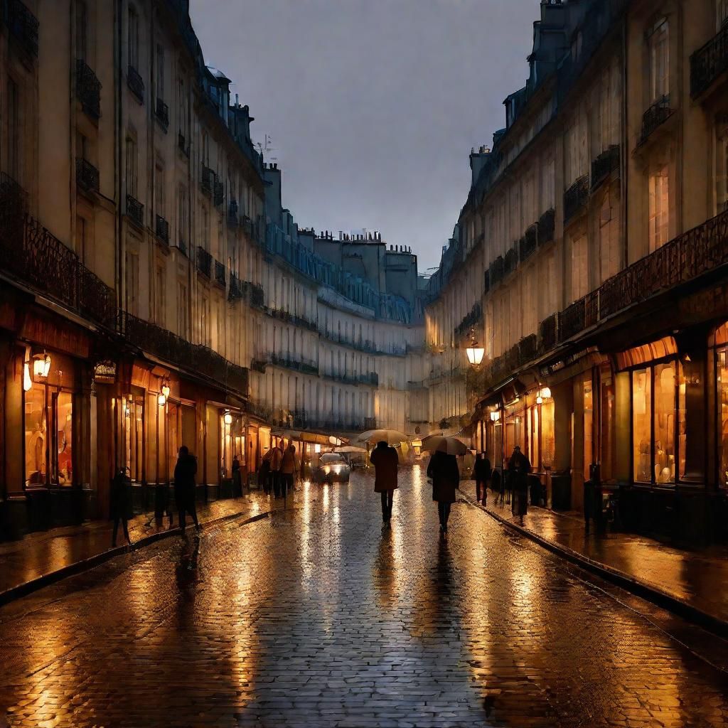 Rainy Evening in Paris: Impressionist Cityscape
