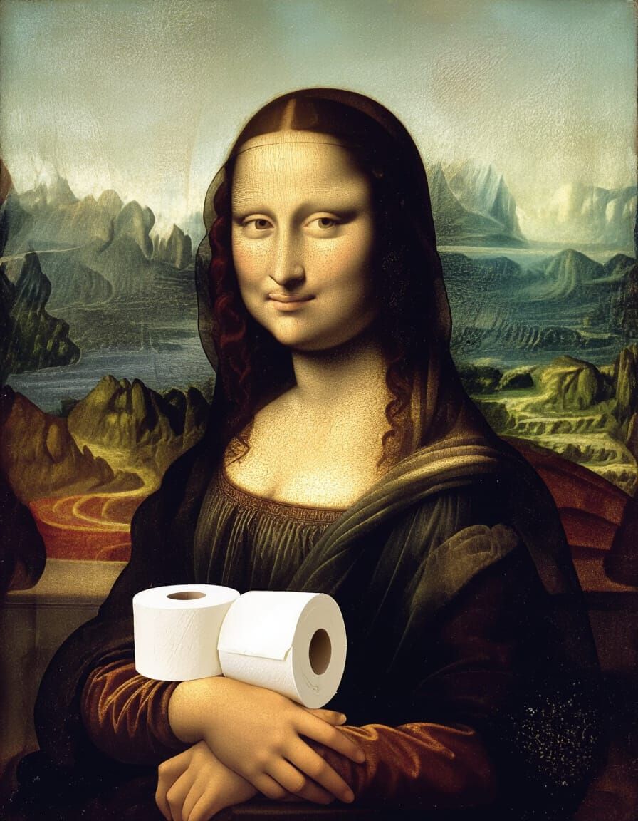 Mona Lisa With Toilet Paper Rolls