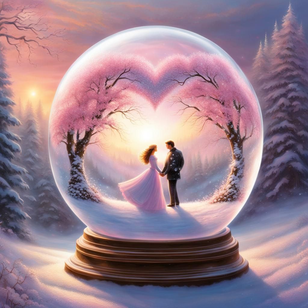 Lovers in Heart Sphere with Snowflakes
