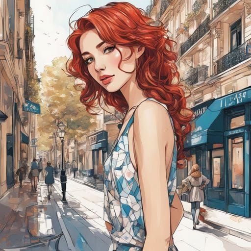 Beautiful Japanese Girl Portrait in Paris, Splash Art