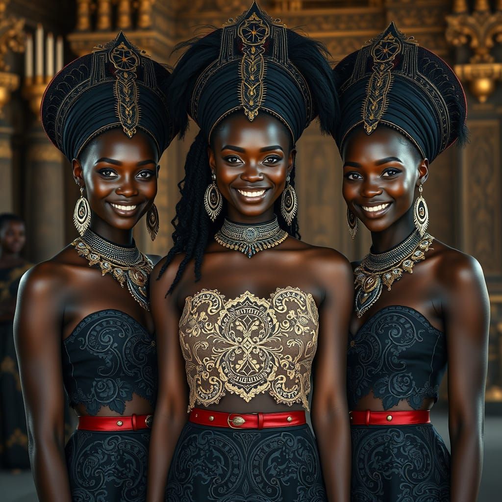 Gothic Women in Benin Royal Court, Matte Painting