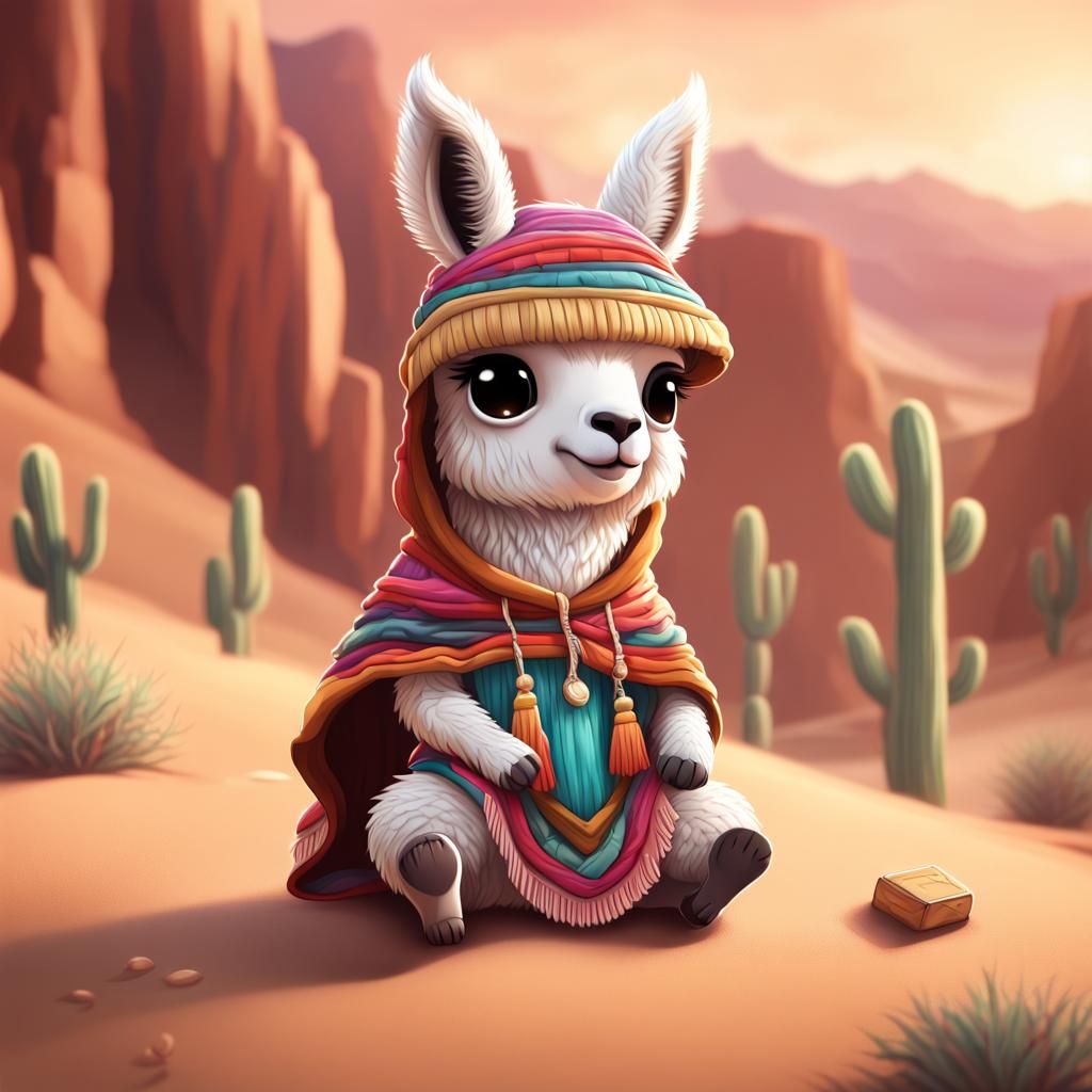 Chibi Llama Plays Bongos in the Desert