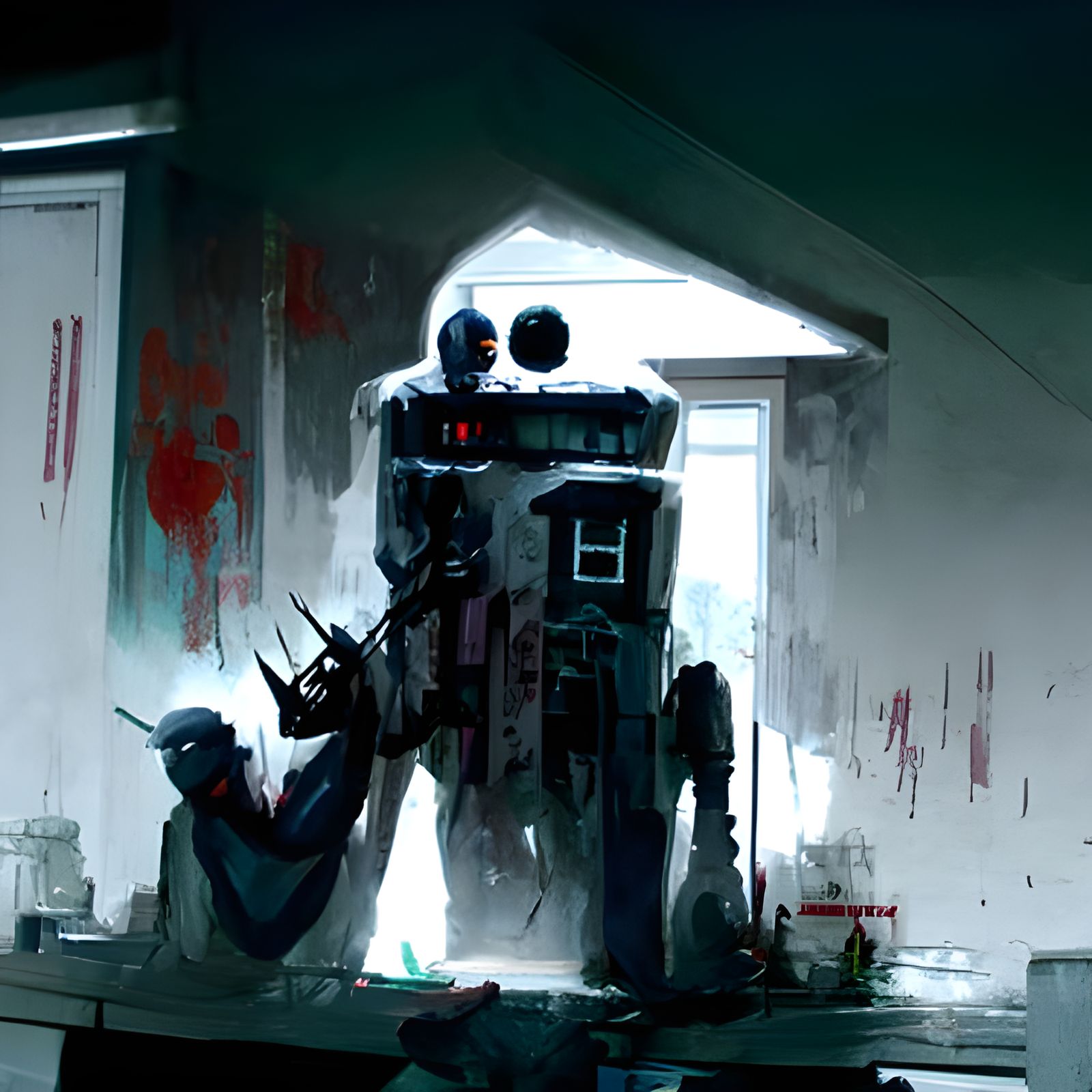 Sinister Robot Doctor Destroys House: Digital Painting