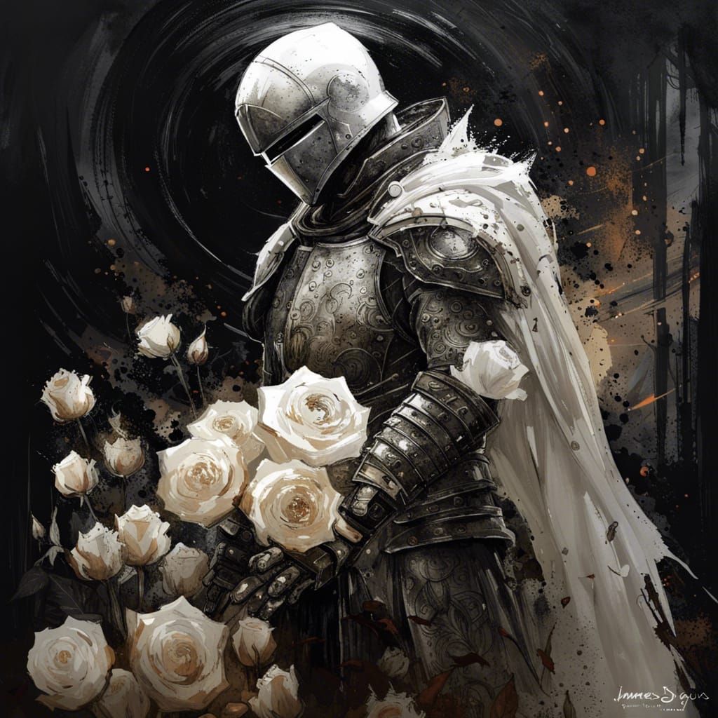 Cursed Knight in Rose Garden Under Dark Eclipse