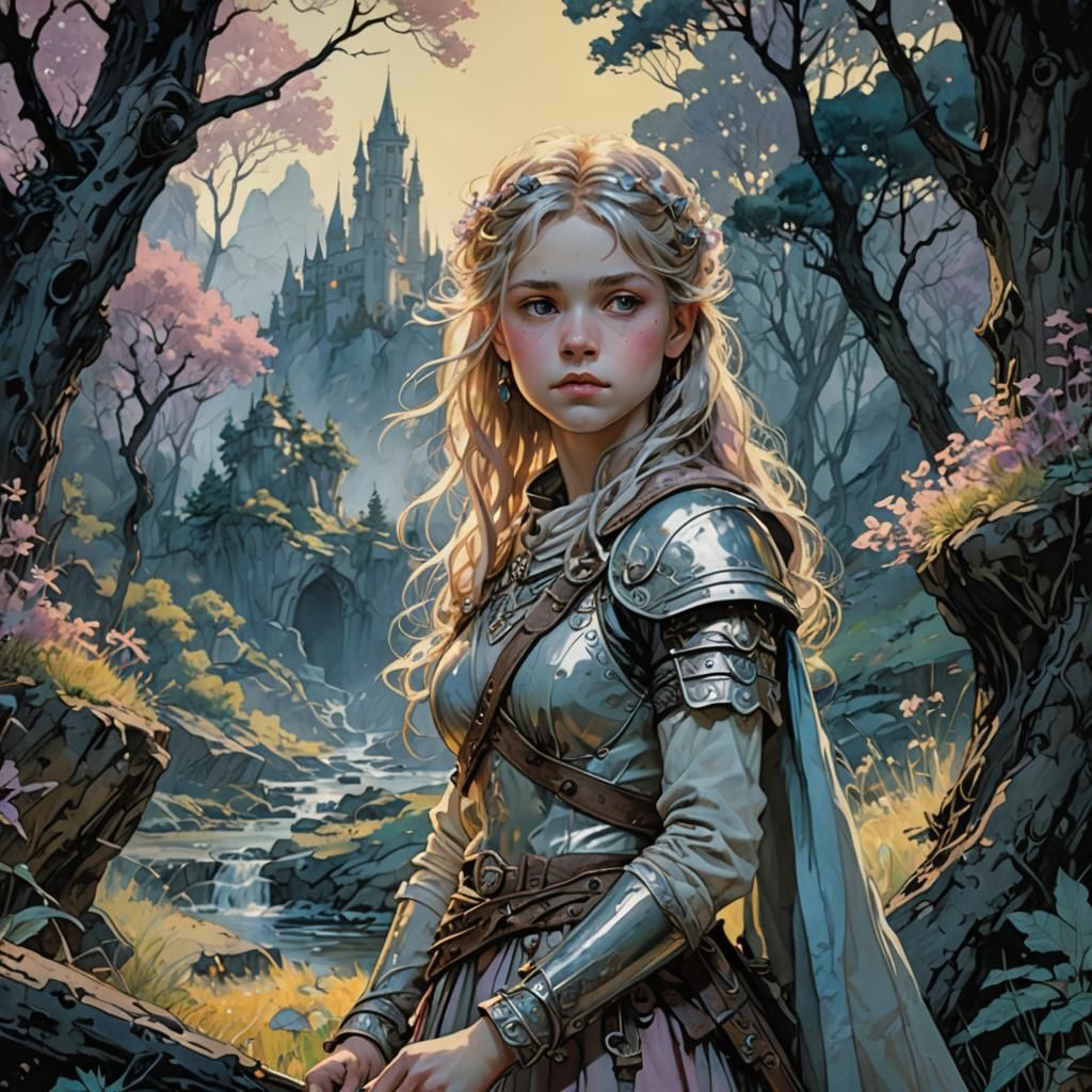 Pastel Warrior Princess Inspired by Golden Age Illustration