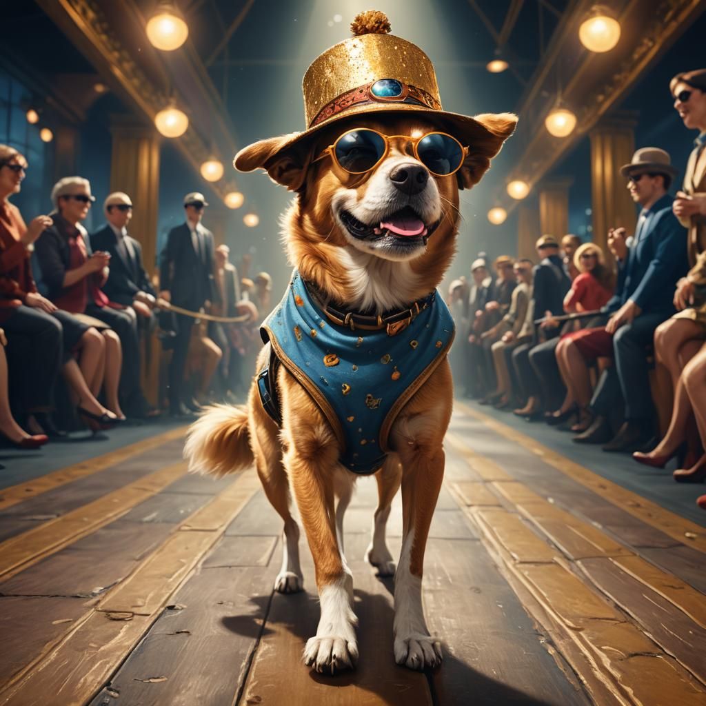 Dog on Catwalk in Funny Hat: Digital Matte Painting