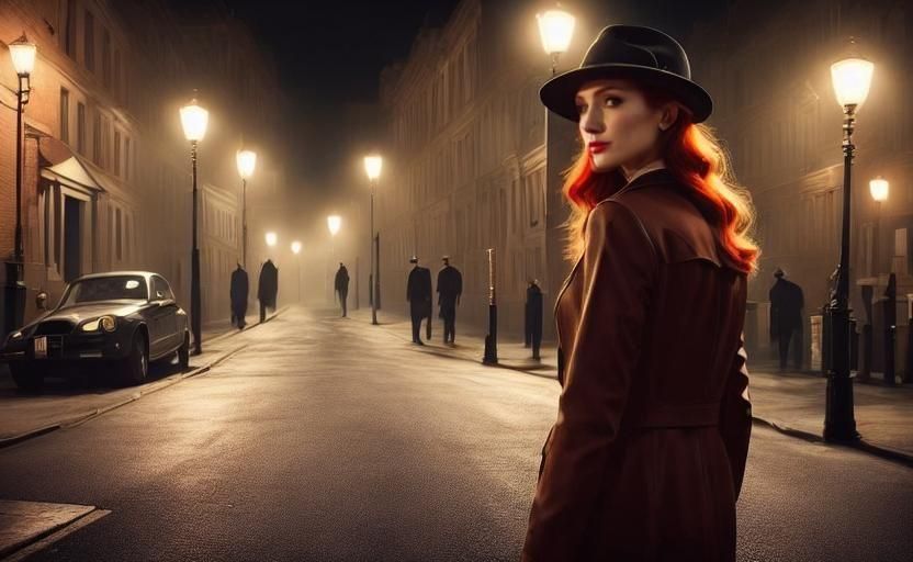 Redhead Femme Fatale Walking at Night