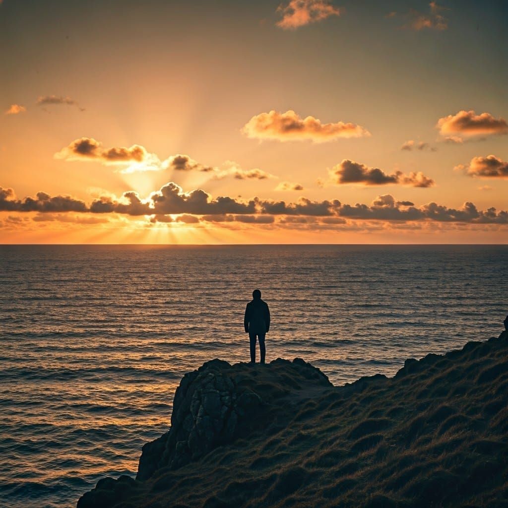 Figure Silhouetted Against Sunset Sky