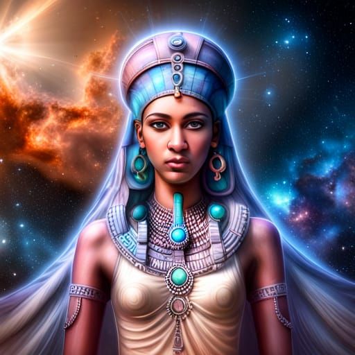 Goddess Isis with Throne Crown in Cosmic Style