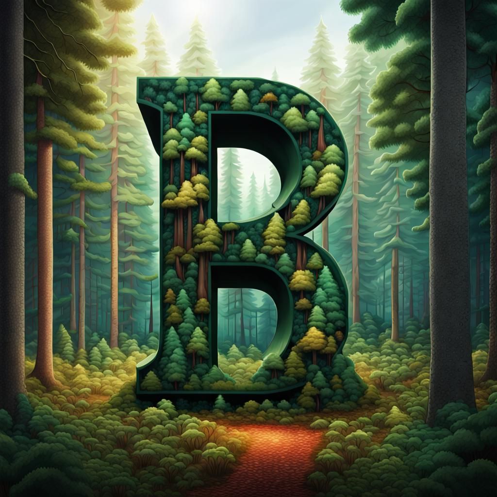 Giant Letter B in a Colorful Forest