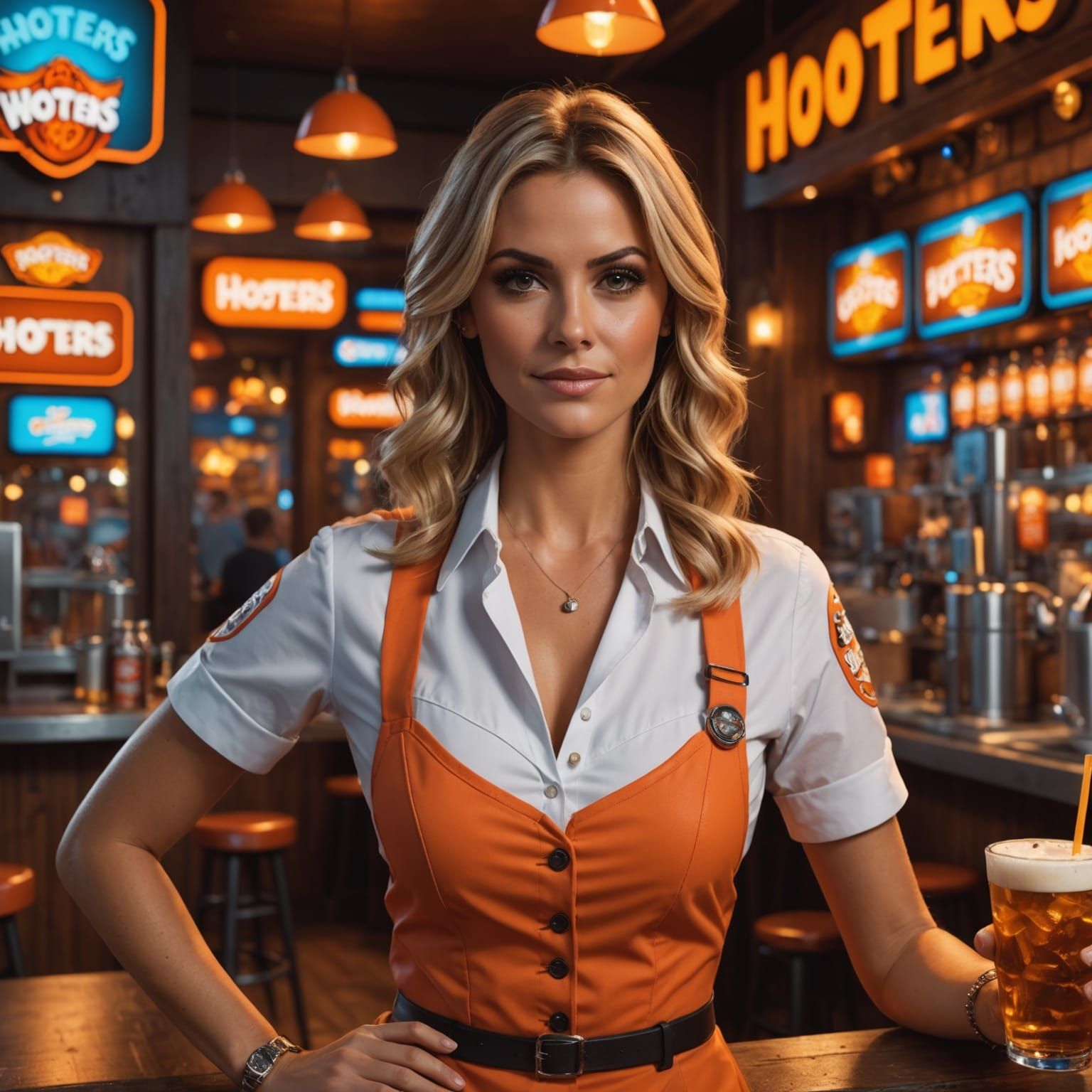 Sultry Hooters Waitress in Vibrant Fantasy World
