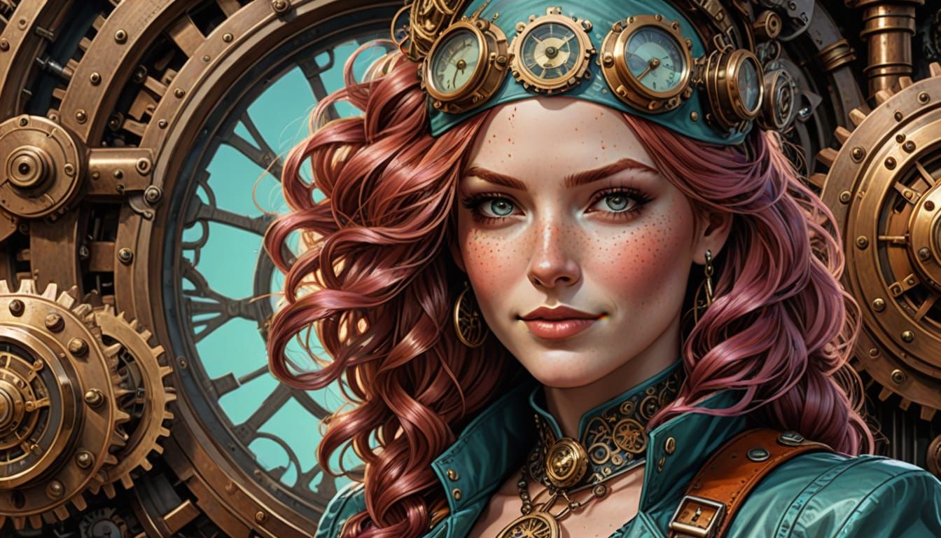Steampunk Woman Portrait in Comic Book Art Style