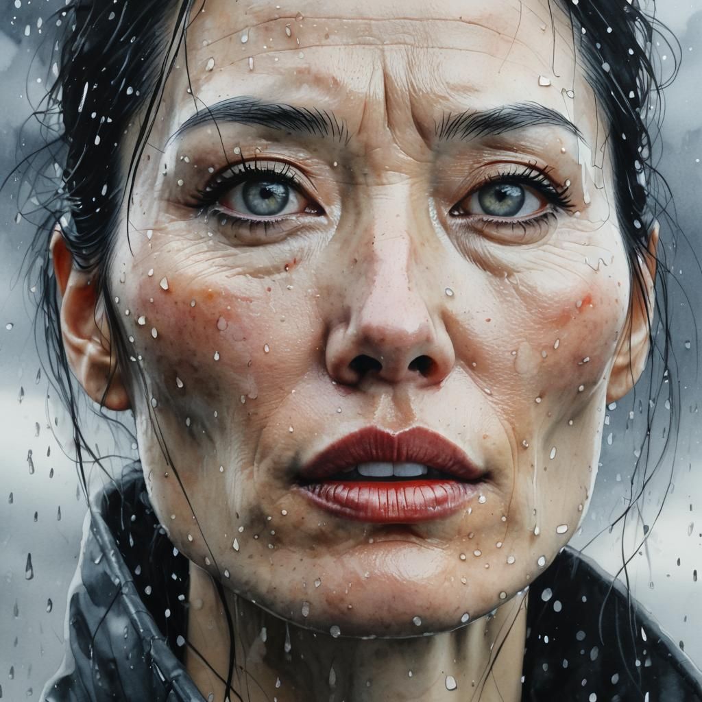 Woman with Bruised Mouth in Sorrowful Realism