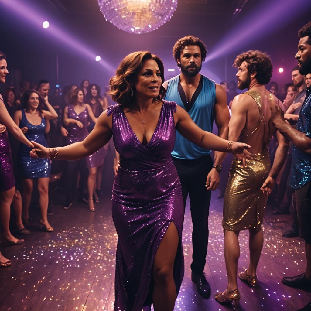 Nightclub Scene with Woman in Purple Dress
