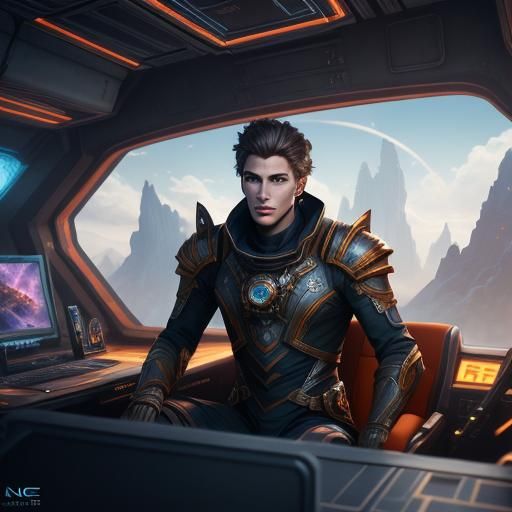 Male Models in Spaceship: Detailed Matte Painting