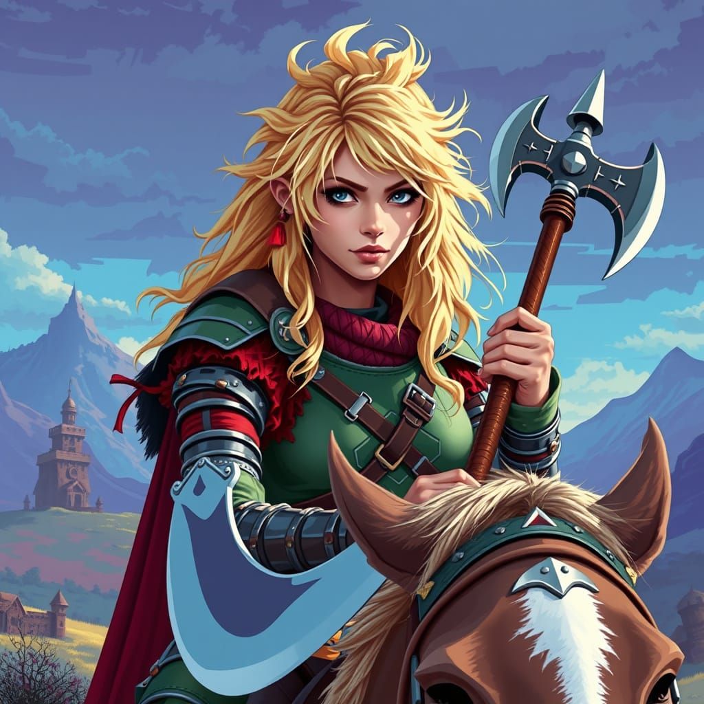 Half-Orc Cavalier in Demoscene Amiga Style