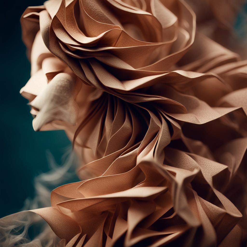 Delicate Origami Papercraft Lady in Smoky Haze