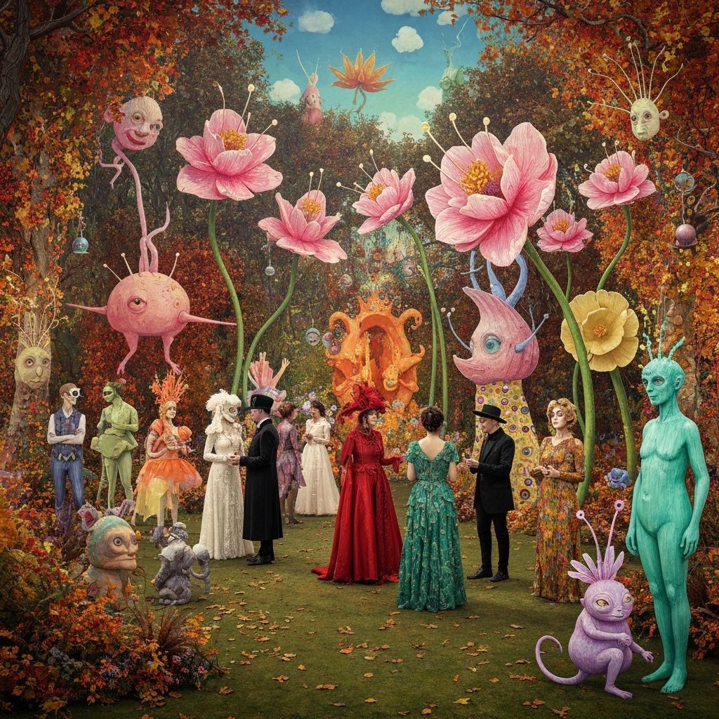 Surreal Garden Party with Bioluminescent Flowers in Fantasy ...