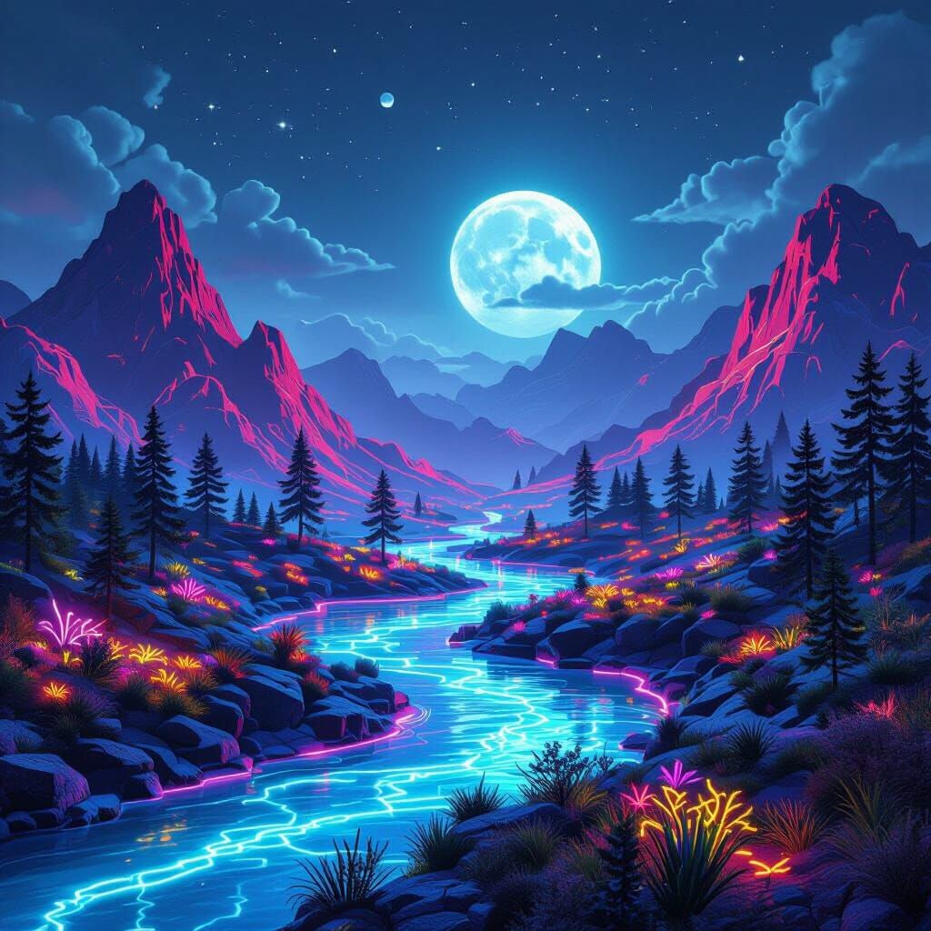 Neon Landscape Masterpiece in Natural Colors