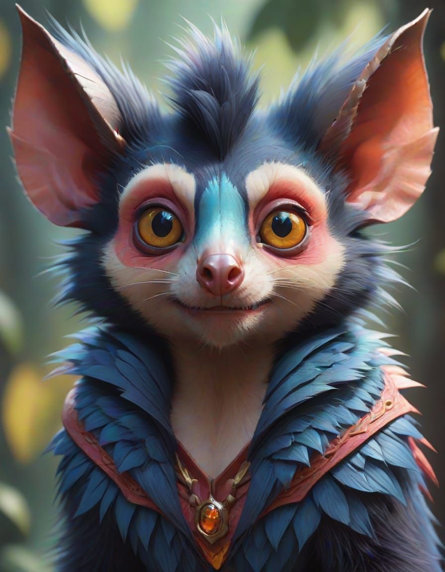 Vibrant Cartoon Portrait of an Extra Furry Aye Aye in Triadi...