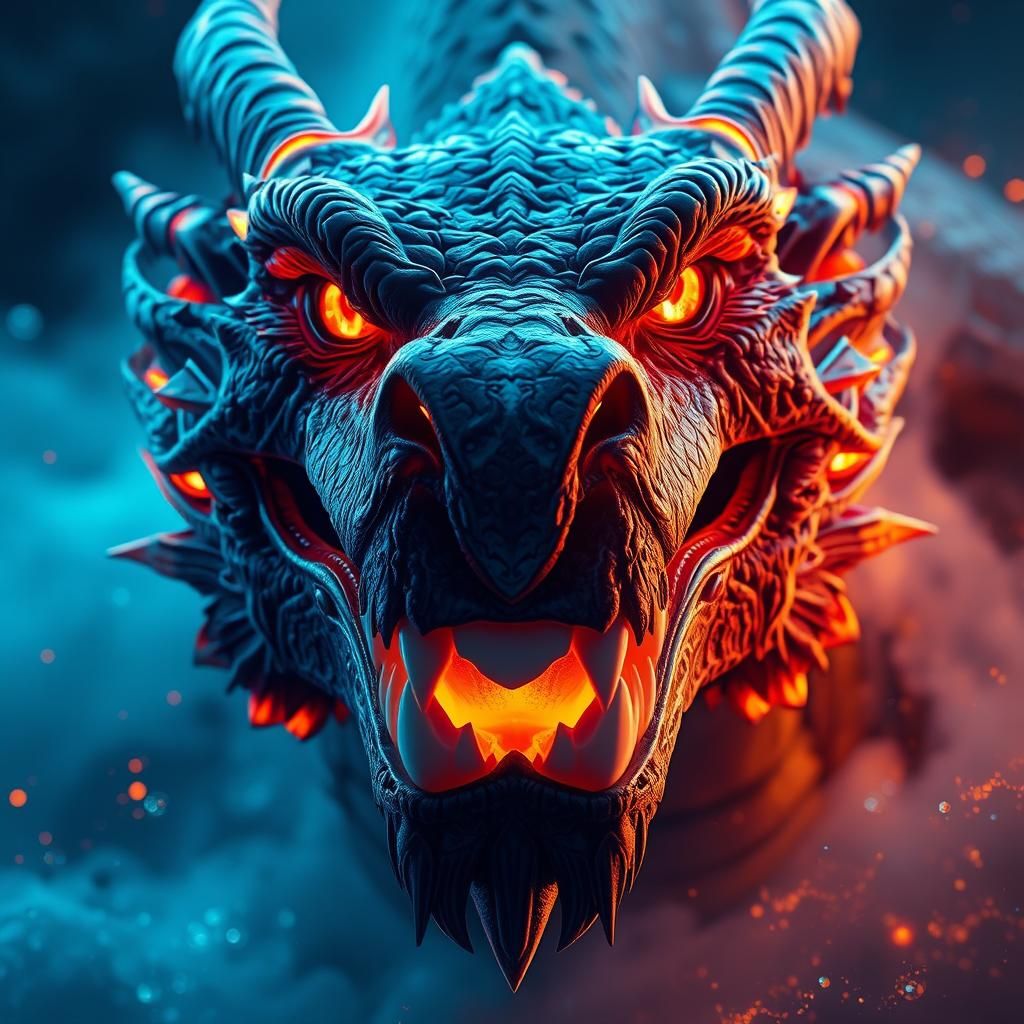Fierce Dragon Face with Fiery Eyes