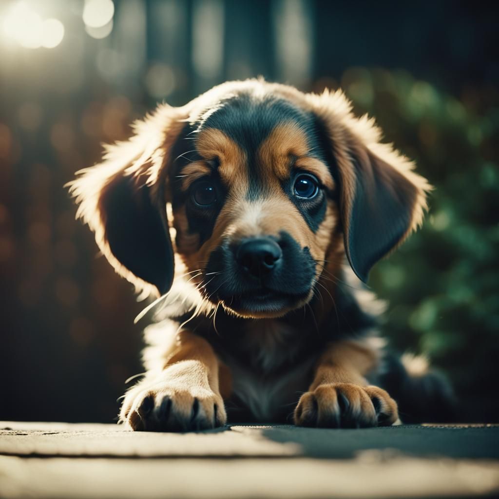 Cute Puppy in Cinematic Film Still