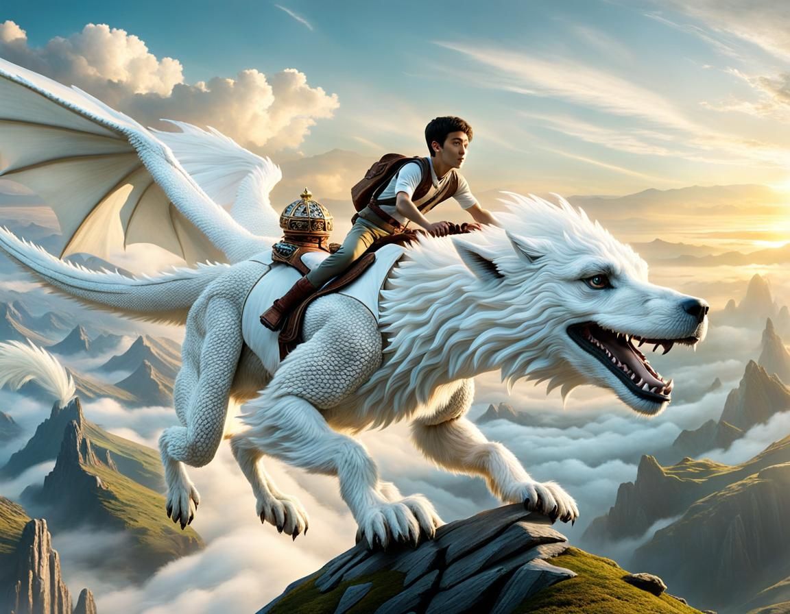 Boy Rides Dragon Through Magical Landscape