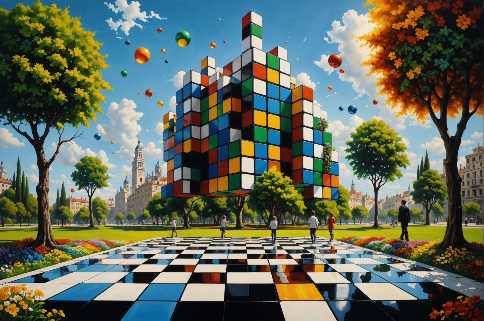 Surreal Cityscape with Floating Tetris, Dali Style
