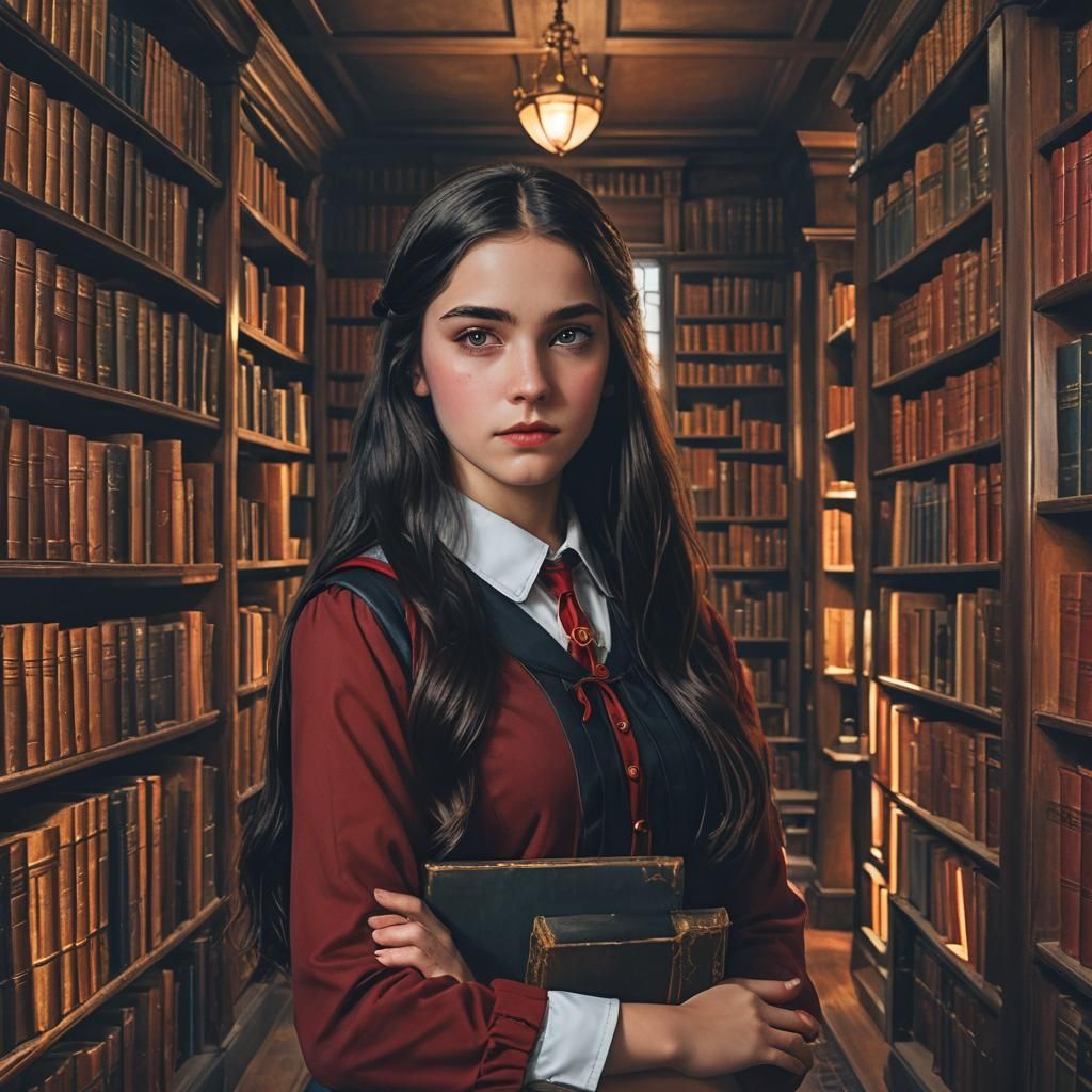 Gothic Fantasy Portrait of Student in Library