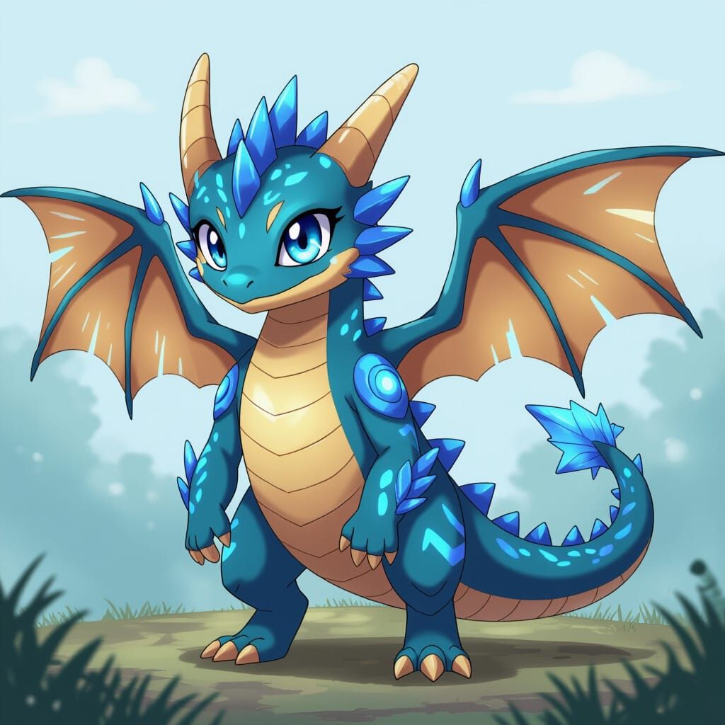 Small Dragon Digimon with Metallic Wings and Glowing Eyes