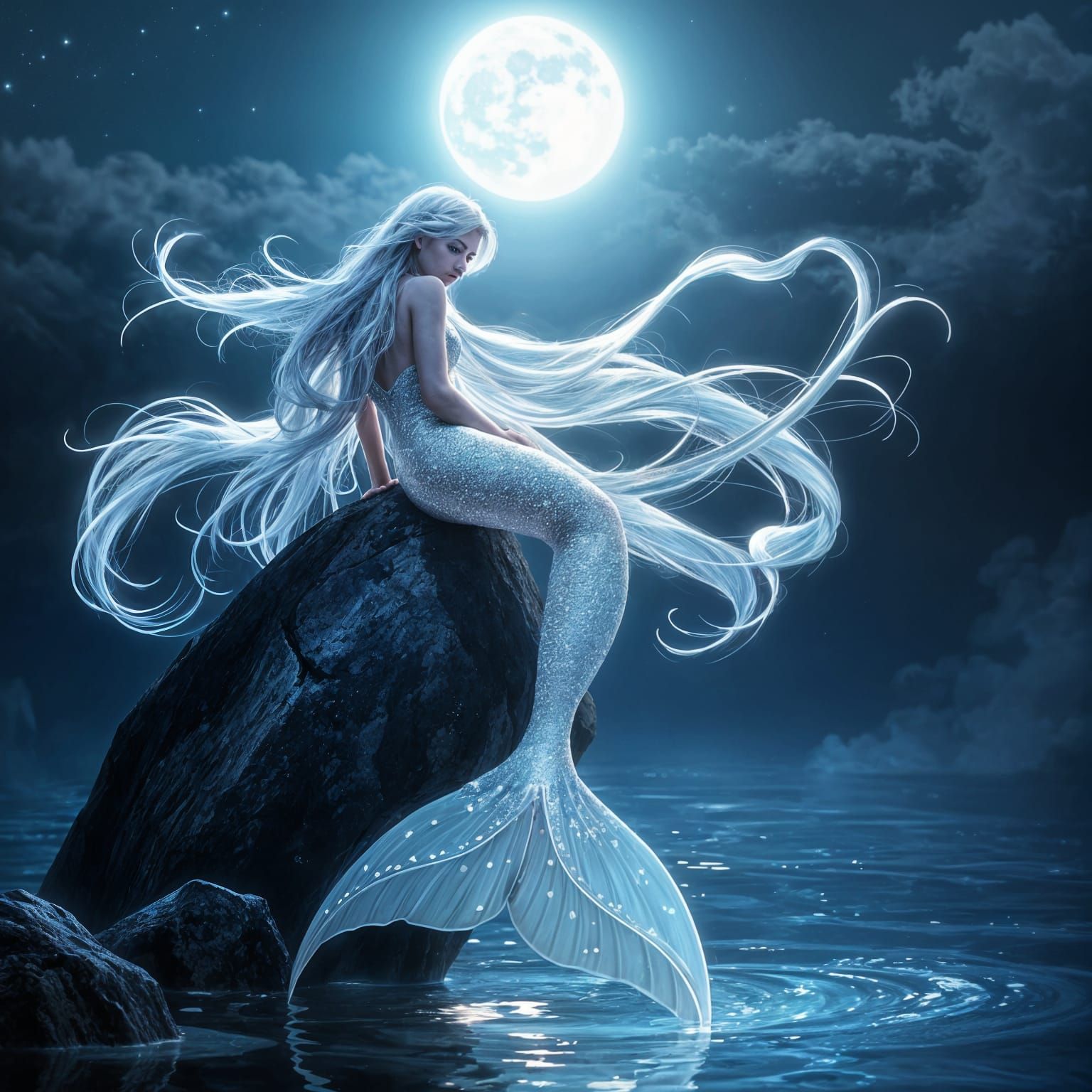 Ethereal Mermaid Under the Moon in Fantasy Art