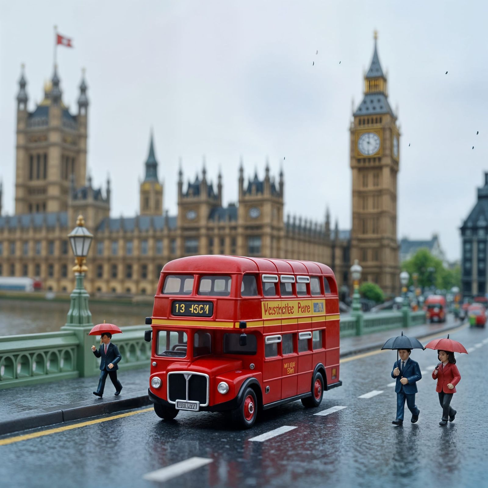 Plasticine Miniature of London in Rainy Weather
