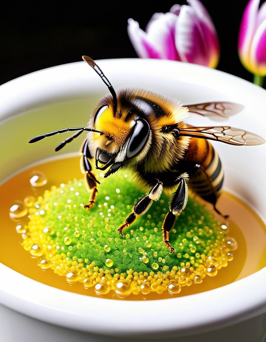 Chibi Honeybee Bathtub in Rainforest: Dreamy Digital Art