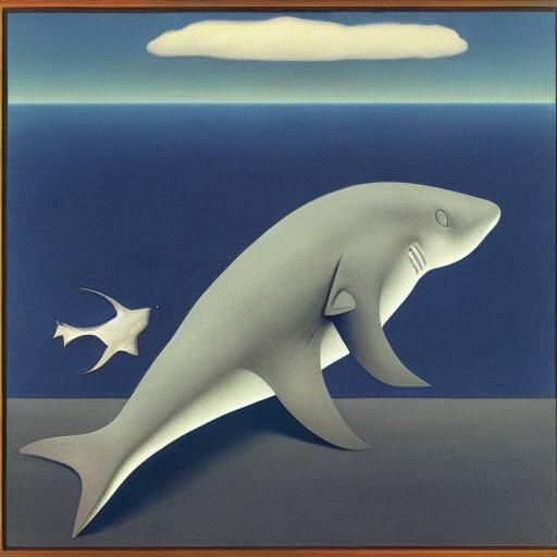 Sleepwalking Shark: Surreal Dreamscape in Naive Art Style