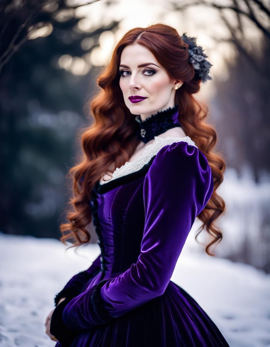 Victorian Woman in Purple Velvet Dress Portrait