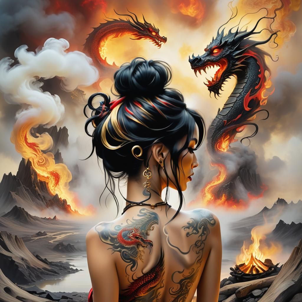 Pixie Shaman and Dragon Spirits in Surreal Art