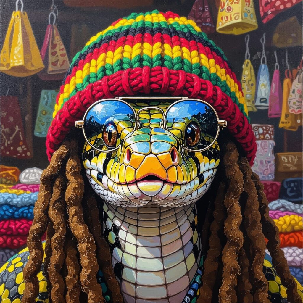 Rastafarian Boa Snake in Acrylic Painting Style