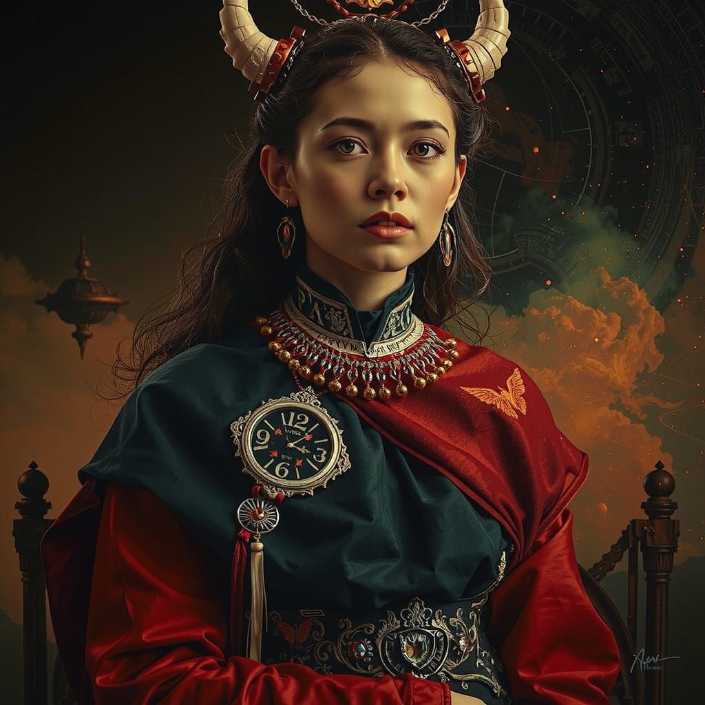 Woman Lost in Thought Amidst Paradoxical Clouds