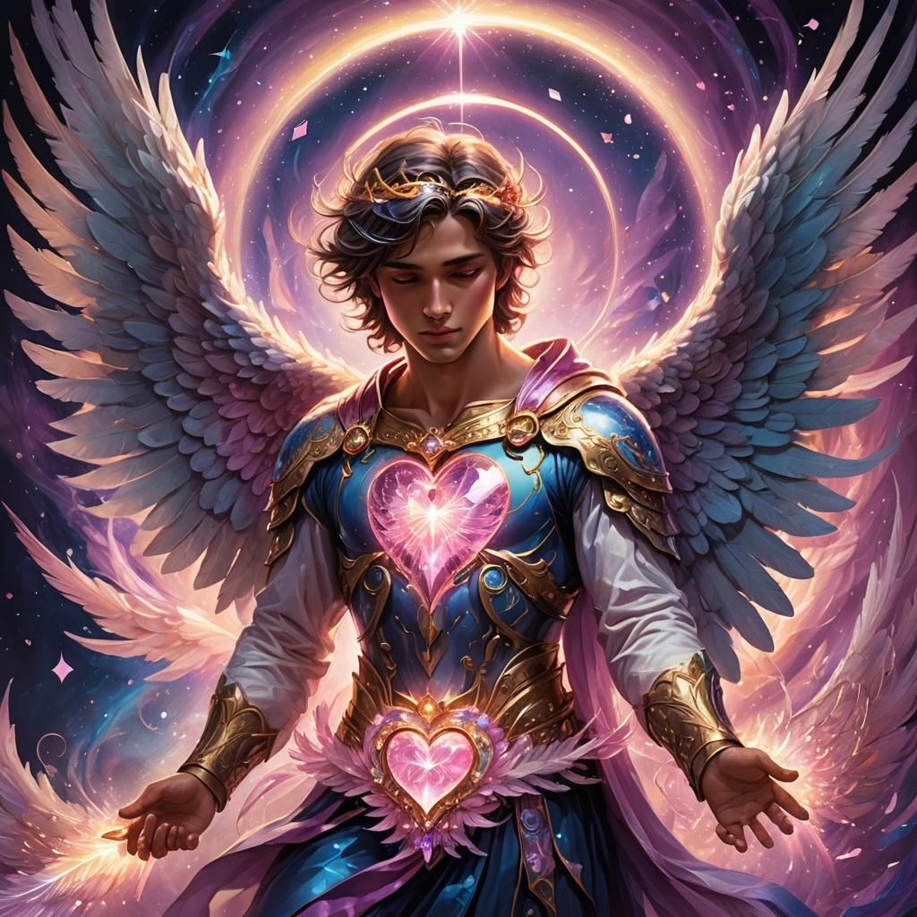 Male Angel with Heart and Crystals: Concept Art