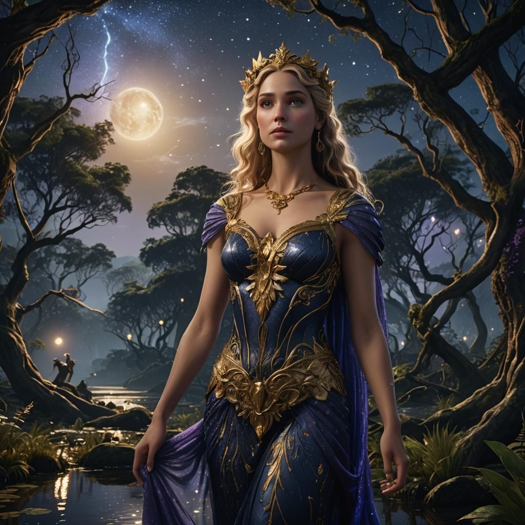 Aphrodite in Mystical Swamp Forest, Digital Matte Painting