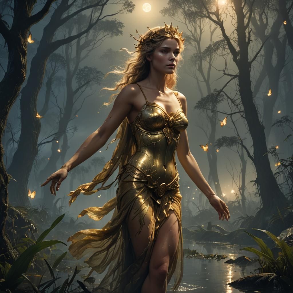 Aphrodite Emerging from Misty Swamp Forest
