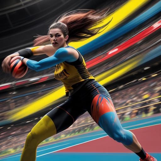 Intense Dodgeball Player in Abstract Expressionist Style