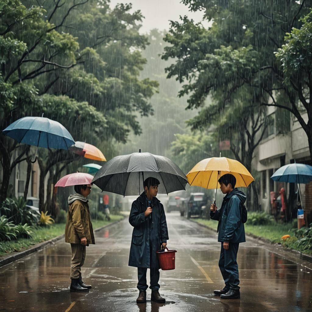 Dramatic Rainy Scene in Cinematic Style