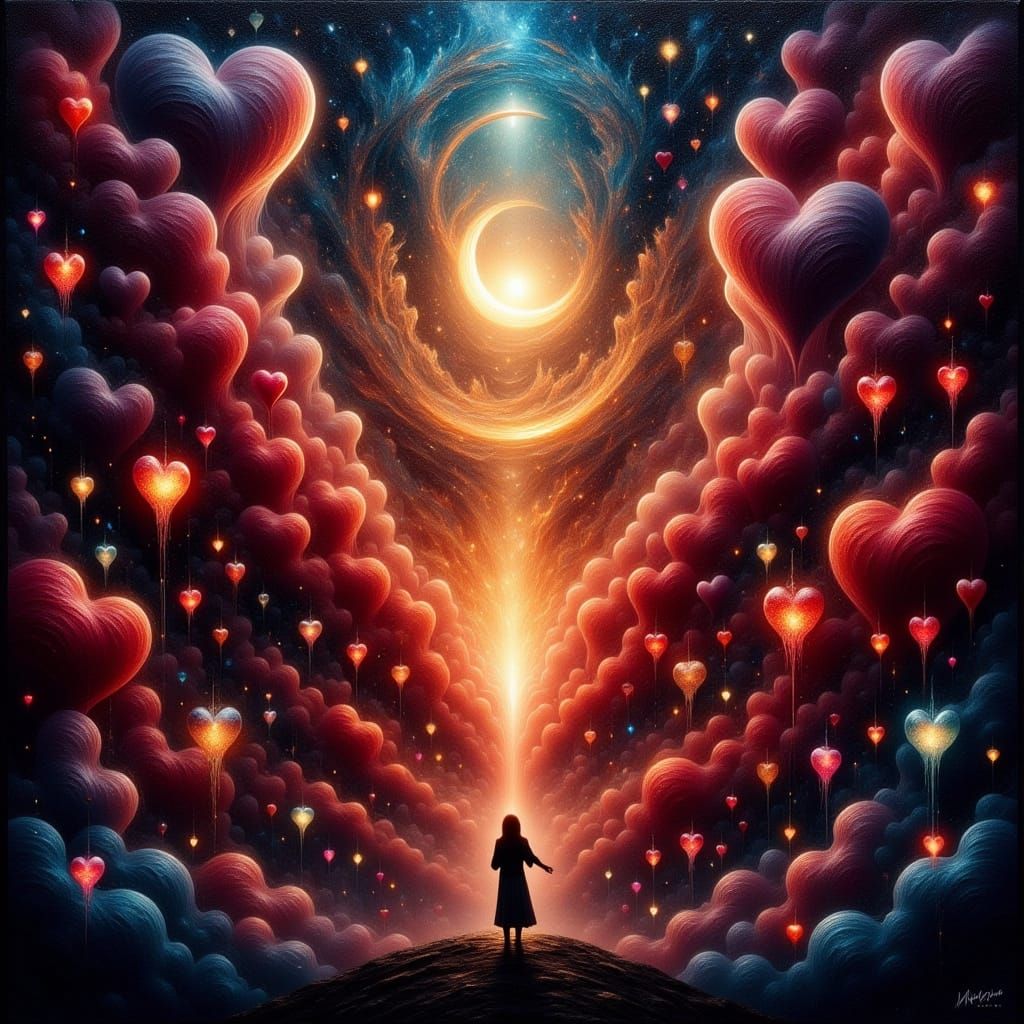 Surrealistic Heart Ascends in Cosmic Expanse with Thick Brus...