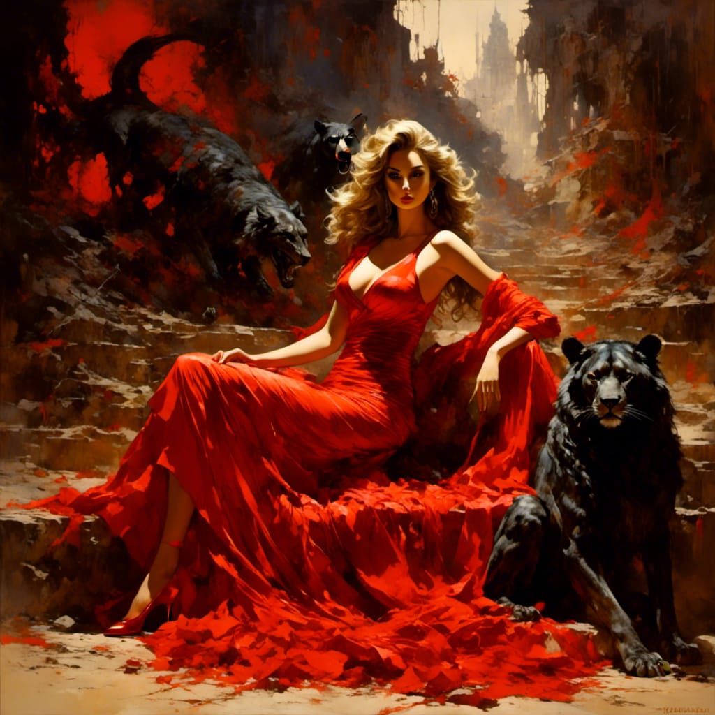 Striking Woman's Portrait in Pulp Art Deco Style