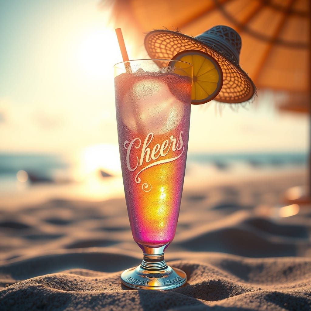 Luxurious 'CHEERS' Toast in Golden Beach Setting