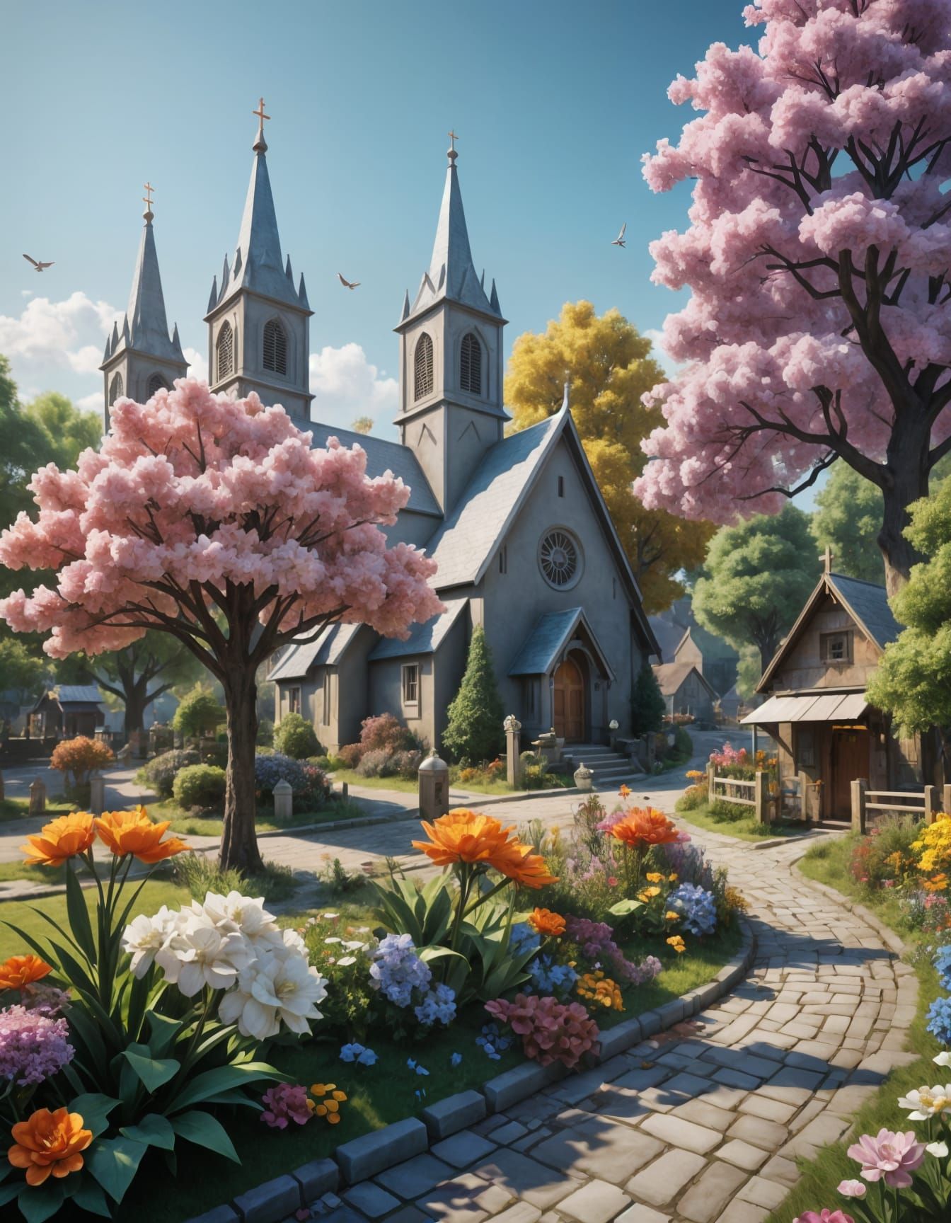 Origami Paper Art Village in Ultra Detail